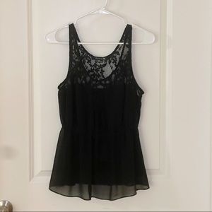 Forever 21 black tank top with lace and cinched waist, size medium